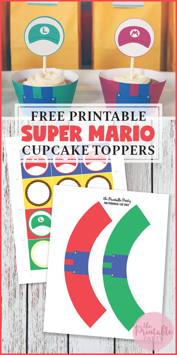 Free Printable Super Mario Cupcake Wrappers and Cupcake Toppers. Perfect for Mario Birthday Party Decorations.