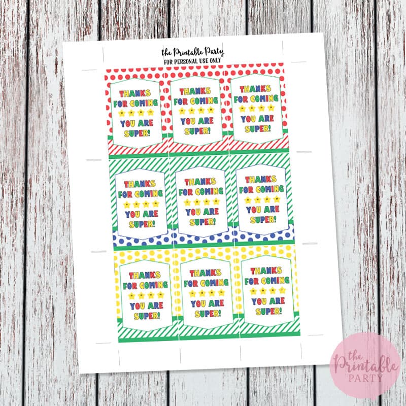 Free Super Mario Party Printable Thank You Gift Tags