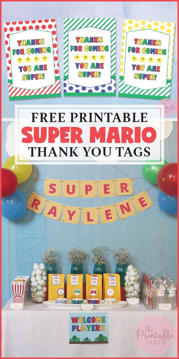 Super Mario Party Free Part Decor Printables and Thank You Gift Bag Tags
